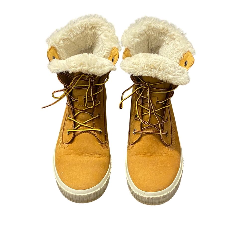 Timberland Women’s 9 Faux Fur Cuff Lace Up Sneaker Boots Wheat Streetwear Cozy